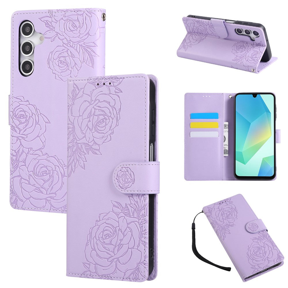 Étui portefeuille en cuir PU pour Samsung Galaxy S25 FE, motif fleur de rose, avec 3 emplacements pour cartes et dragonne 