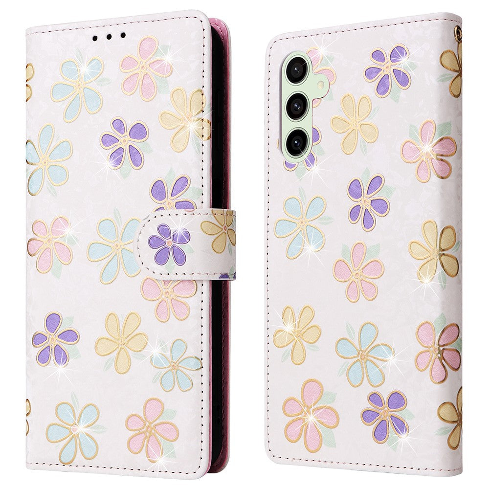 Étui en cuir à motif floral pour Samsung Galaxy S25 FE, avec dragonne et blocage RFID 