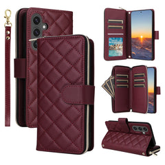 For Samsung Galaxy S25 FE Case Zipper Wallet Rhombus PU Leather Crossbody Phone Cover