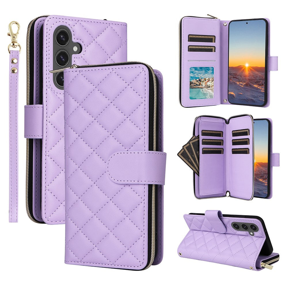 For Samsung Galaxy S25 FE Case Zipper Wallet Rhombus PU Leather Crossbody Phone Cover