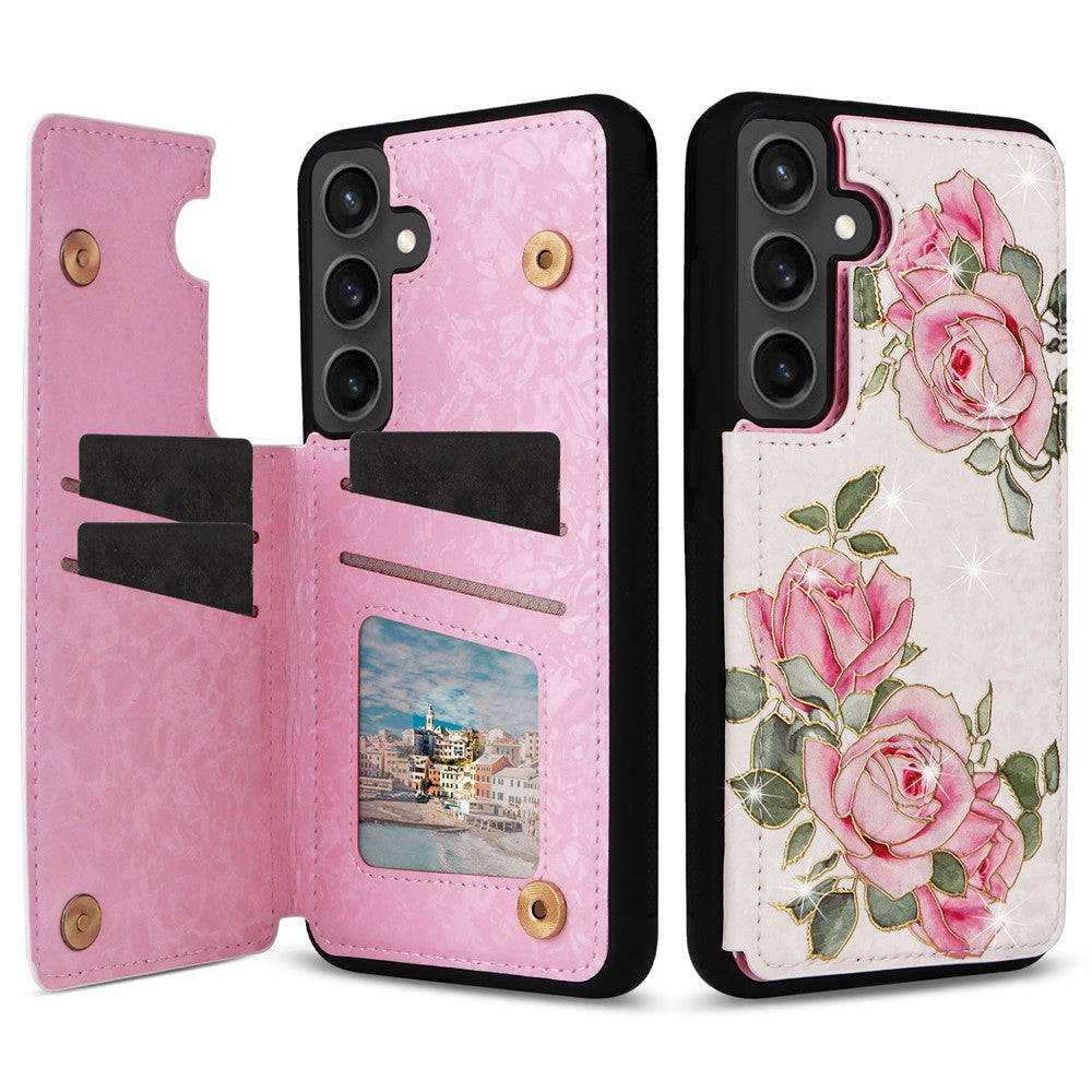For Samsung Galaxy S25 FE Case Flower Leather TPU RFID Blocking Phone Cover Card Slots