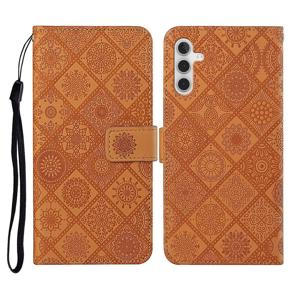 For Samsung Galaxy S25 FE Case Leather Case Ethnic Style Wallet Phone Cover with Strap - TechGearPal