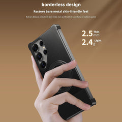 Für Samsung Galaxy S25 Ultra magnetische Hülle mit Ständer, randloses PU + Metall, sturzsichere Telefonrückseite 
