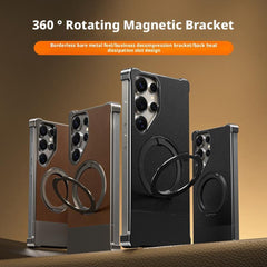 For Samsung Galaxy S24 Ultra Magnetic Case with Kickstand Borderless PU + Metal Drop Proof Phone Back Cover