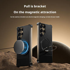 For Samsung Galaxy S24 Ultra Magnetic Case with Kickstand Borderless PU + Metal Drop Proof Phone Back Cover
