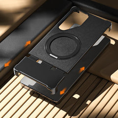 For Samsung Galaxy S24 Ultra Magnetic Case with Kickstand Borderless PU + Metal Drop Proof Phone Back Cover