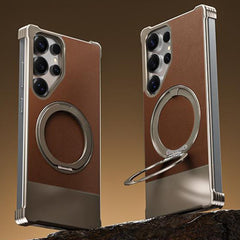 For Samsung Galaxy S24 Ultra Magnetic Case with Kickstand Borderless PU + Metal Drop Proof Phone Back Cover