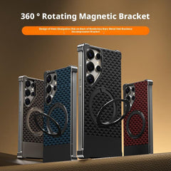 For Samsung Galaxy S25 Ultra Magnetic Case Borderless Textured PU + Metal Kickstand Phone Cover