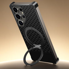 For Samsung Galaxy S25 Ultra Magnetic Case Borderless Textured PU + Metal Kickstand Phone Cover