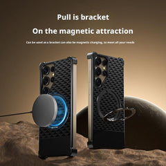 For Samsung Galaxy S24 Ultra Magnetic Case Borderless Textured PU + Metal Kickstand Phone Cover