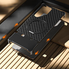 For Samsung Galaxy S24 Ultra Magnetic Case Borderless Textured PU + Metal Kickstand Phone Cover