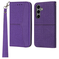Für Samsung Galaxy S25 FE Hülle Gewebte Textur PU Leder Brieftasche Telefonabdeckung mit Handschlaufe 