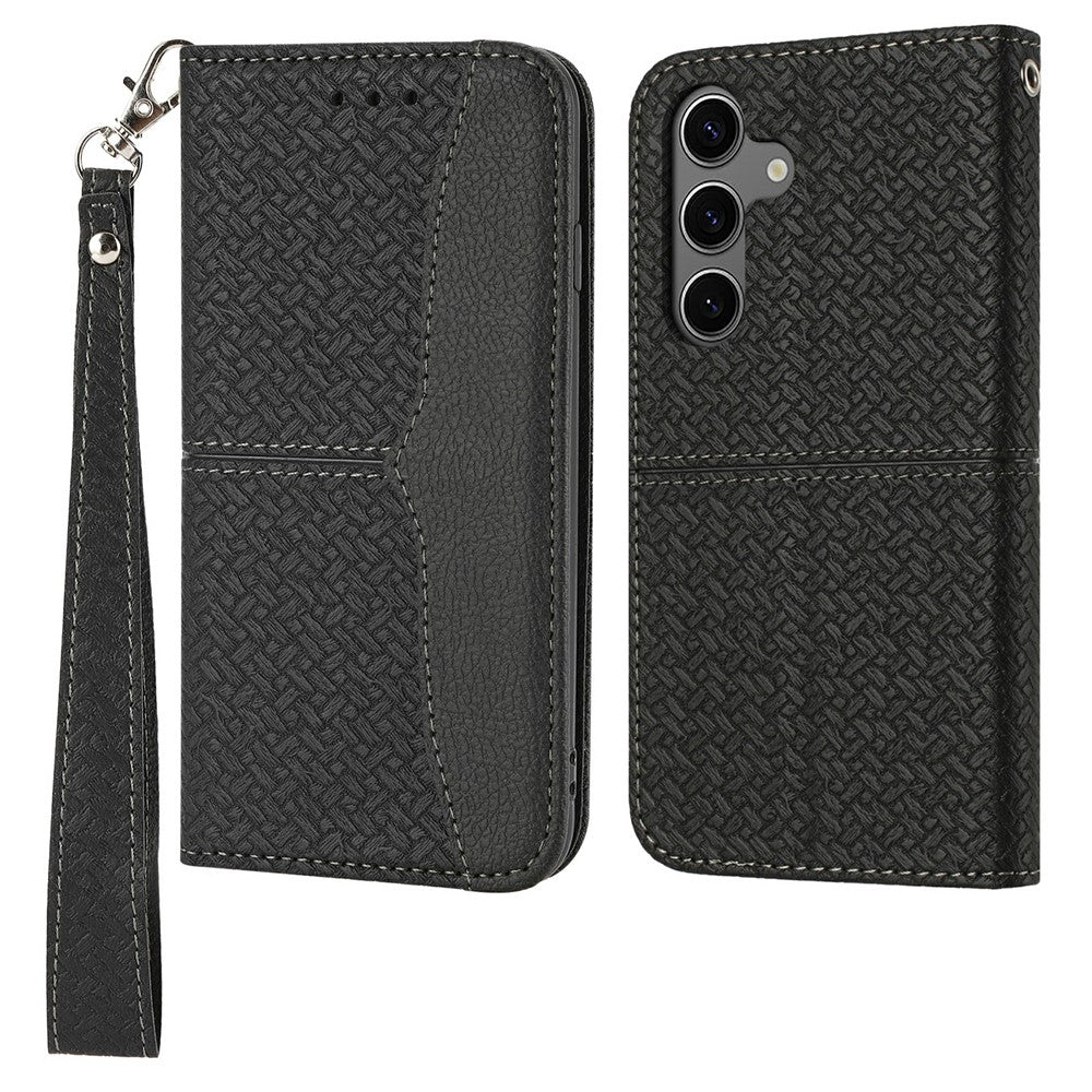 Für Samsung Galaxy S25 FE Hülle Gewebte Textur PU Leder Brieftasche Telefonabdeckung mit Handschlaufe 