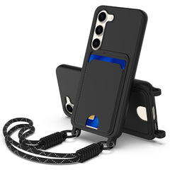 For Samsung Galaxy S23 Liquid Silicone Case  Phone Back Cover with Card Holder and Short Strap