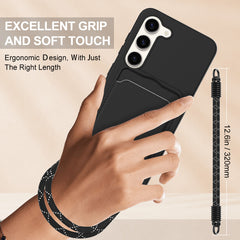 For Samsung Galaxy S23 Liquid Silicone Case  Phone Back Cover with Card Holder and Short Strap