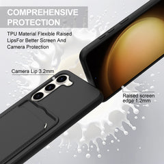 For Samsung Galaxy S23 Liquid Silicone Case  Phone Back Cover with Card Holder and Short Strap
