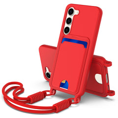 For Samsung Galaxy S23 Liquid Silicone Case  Phone Back Cover with Card Holder and Short Strap