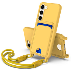 For Samsung Galaxy S23 Liquid Silicone Case  Phone Back Cover with Card Holder and Short Strap