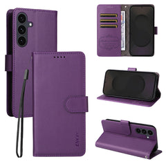 For Samsung Galaxy S24+ / Galaxy S25+ Wallet Case with Strap ENKAY HAT PRINCE RFID Blocking Leather Stand Phone Cover