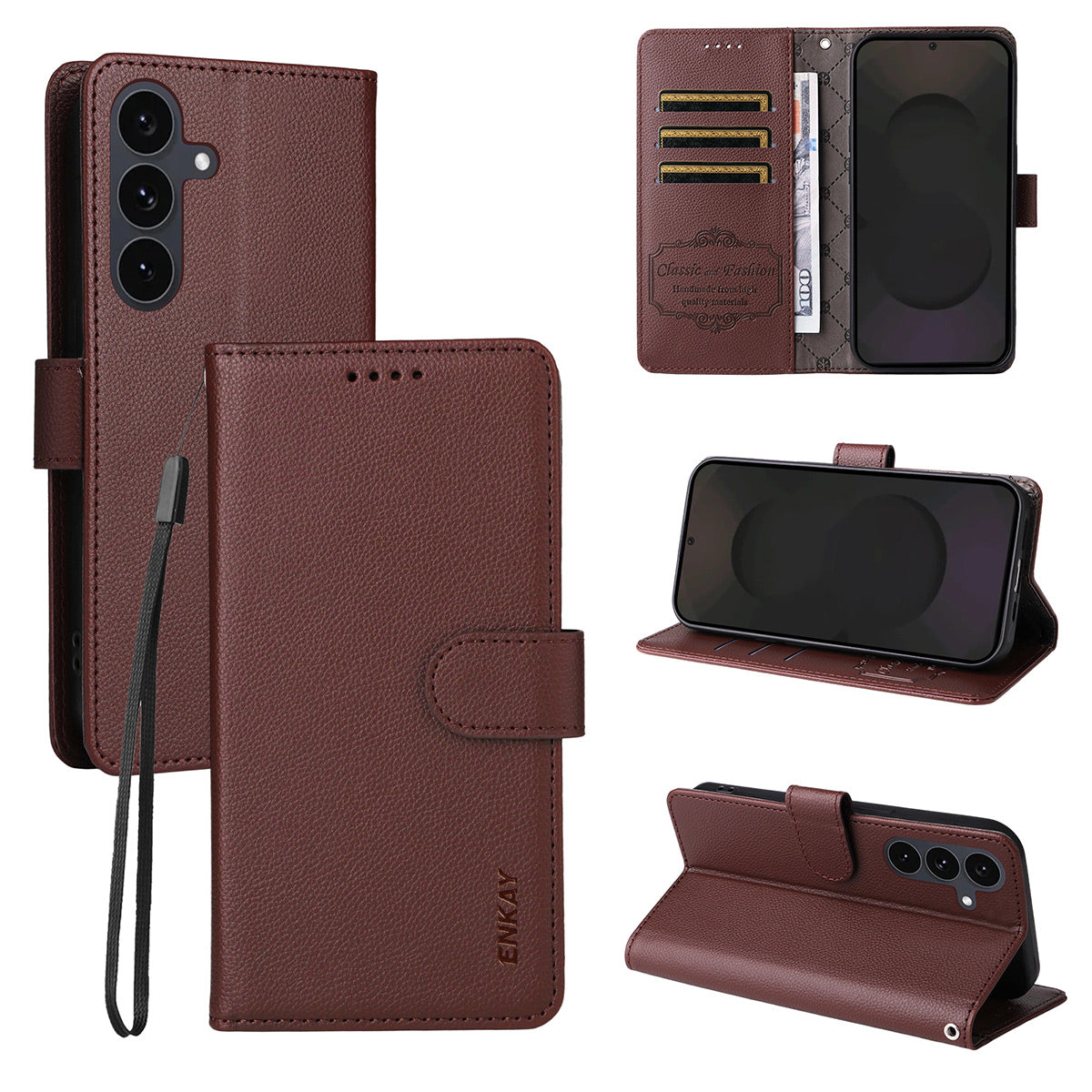 For Samsung Galaxy S24+ / Galaxy S25+ Wallet Case with Strap ENKAY HAT PRINCE RFID Blocking Leather Stand Phone Cover