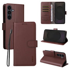 For Samsung Galaxy S24+ / Galaxy S25+ Wallet Case with Strap ENKAY HAT PRINCE RFID Blocking Leather Stand Phone Cover