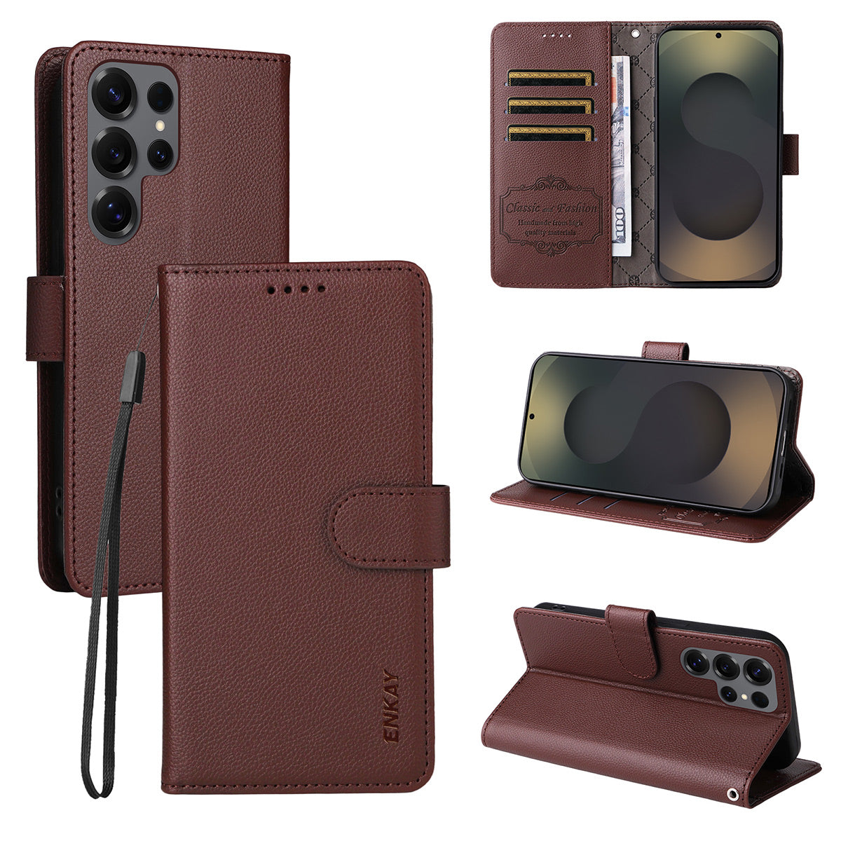For Samsung Galaxy S25 Ultra Wallet Case with Strap ENKAY HAT PRINCE RFID Blocking Leather Stand Phone Cover