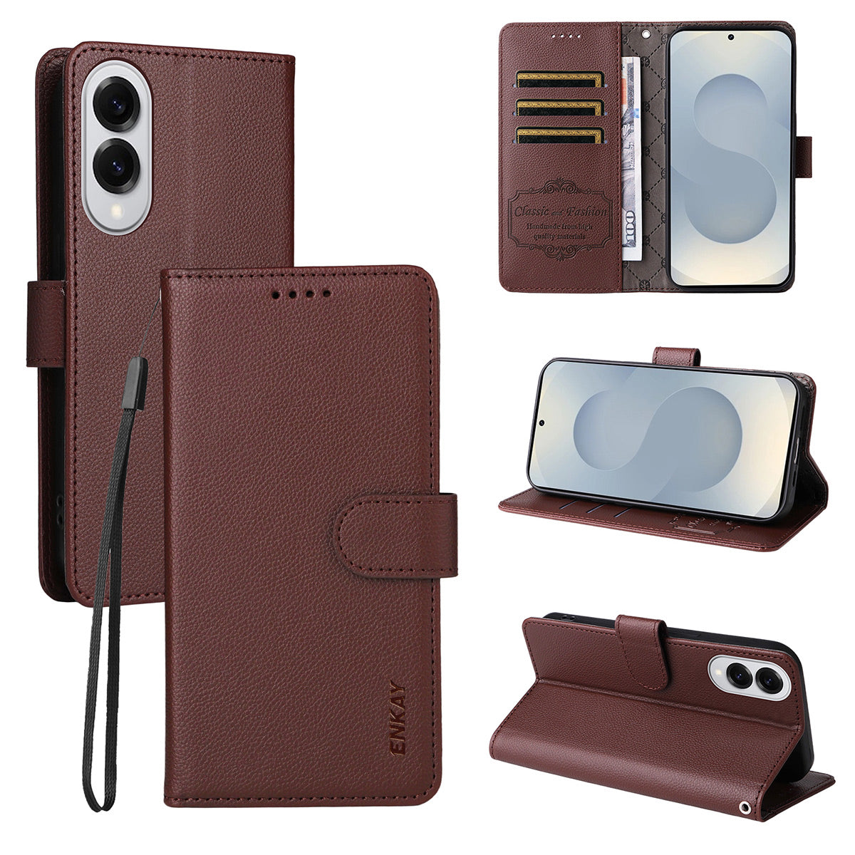 For Samsung Galaxy S25 Edge Wallet Case with Strap ENKAY HAT PRINCE RFID Blocking Leather Stand Phone Cover