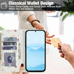 For Samsung Galaxy S25 FE Wallet Case Rhombic Floral Design Leather Flip Phone Cover with Strap