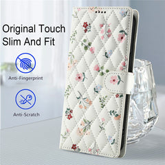 For Samsung Galaxy S25 Edge Wallet Case Rhombic Floral Design Leather Flip Phone Cover with Strap