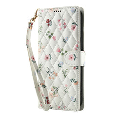 For Samsung Galaxy S25 Edge Wallet Case Rhombic Floral Design Leather Flip Phone Cover with Strap