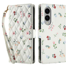 For Samsung Galaxy S25 Edge Wallet Case Rhombic Floral Design Leather Flip Phone Cover with Strap