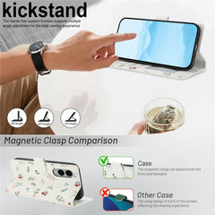 For Samsung Galaxy S25 Edge Wallet Case Rhombic Floral Design Leather Flip Phone Cover with Strap