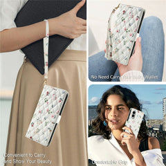 For Samsung Galaxy S25 Edge Wallet Case Rhombic Floral Design Leather Flip Phone Cover with Strap