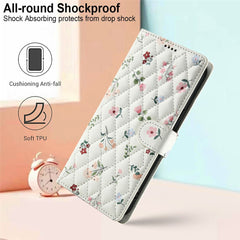 For Samsung Galaxy S25 Edge Wallet Case Rhombic Floral Design Leather Flip Phone Cover with Strap
