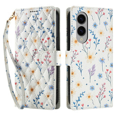For Samsung Galaxy S25 Edge Wallet Case Rhombic Floral Design Leather Flip Phone Cover with Strap