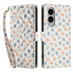 For Samsung Galaxy S25 Edge Wallet Case Rhombic Floral Design Leather Flip Phone Cover with Strap