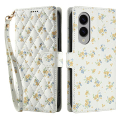 For Samsung Galaxy S25 Edge Wallet Case Rhombic Floral Design Leather Flip Phone Cover with Strap