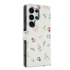 Étui portefeuille en cuir à rabat avec lanière pour Samsung Galaxy S25 Ultra, motif floral rhombique 