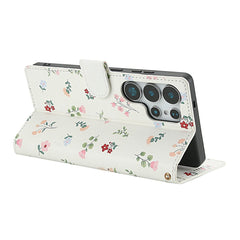 Étui portefeuille en cuir à rabat avec lanière pour Samsung Galaxy S25 Ultra, motif floral rhombique 