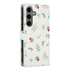 For Samsung Galaxy S25+ / S24+ Wallet Case Rhombic Floral Design Leather Flip Phone Cover with Strap
