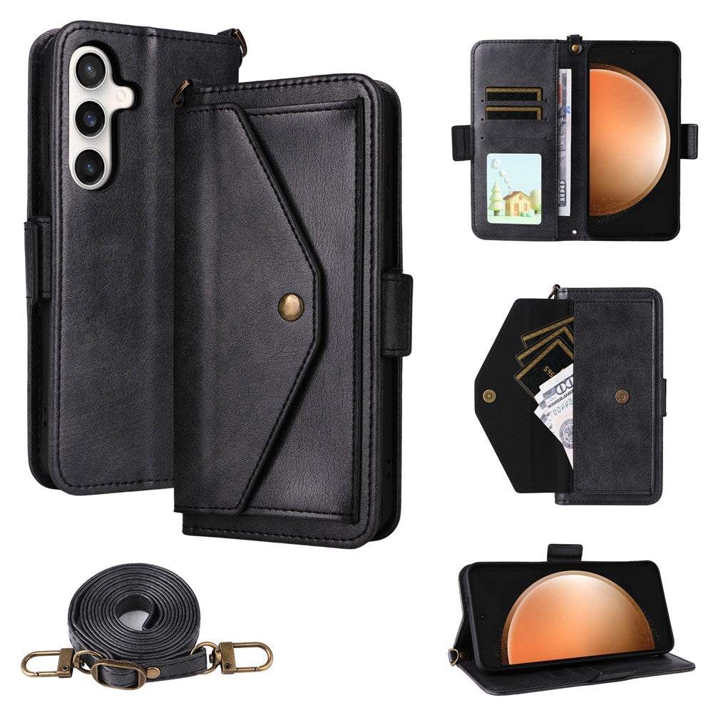 Étui portefeuille en cuir avec fermeture magnétique et bandoulière pour Samsung Galaxy S25 FE 