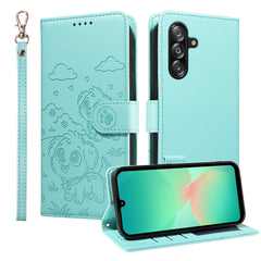 For Samsung Galaxy A16 4G / A16 5G / A26 5G / A17 5G Case RFID Blocking Imprint Dog Pattern PU Leather Phone Cover with Wrist Strap