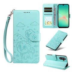For Samsung Galaxy A16 4G / A16 5G / A26 5G / A17 5G Case RFID Blocking Imprint Dog Pattern PU Leather Phone Cover with Wrist Strap