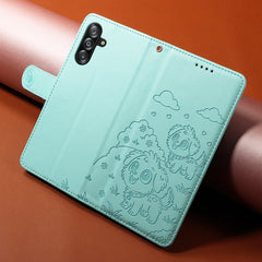 For Samsung Galaxy A16 4G / A16 5G / A26 5G / A17 5G Case RFID Blocking Imprint Dog Pattern PU Leather Phone Cover with Wrist Strap