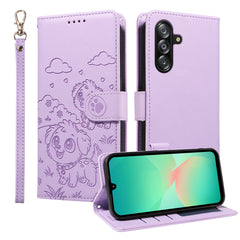For Samsung Galaxy A16 4G / A16 5G / A26 5G / A17 5G Case RFID Blocking Imprint Dog Pattern PU Leather Phone Cover with Wrist Strap