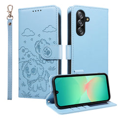 For Samsung Galaxy A16 4G / A16 5G / A26 5G / A17 5G Case RFID Blocking Imprint Dog Pattern PU Leather Phone Cover with Wrist Strap