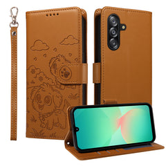 For Samsung Galaxy A16 4G / A16 5G / A26 5G / A17 5G Case RFID Blocking Imprint Dog Pattern PU Leather Phone Cover with Wrist Strap