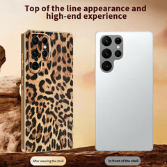 For Samsung Galaxy S22 Ultra 5G Case Leopard Print PU Leather Coated PC + TPU Electroplating Phone Cover