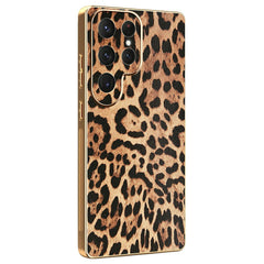 For Samsung Galaxy S23 Ultra Case Leopard Print PU Leather Coated PC + TPU Electroplating Phone Cover