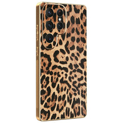 For Samsung Galaxy S24 Ultra Case Leopard Print PU Leather Coated PC + TPU Electroplating Phone Cover